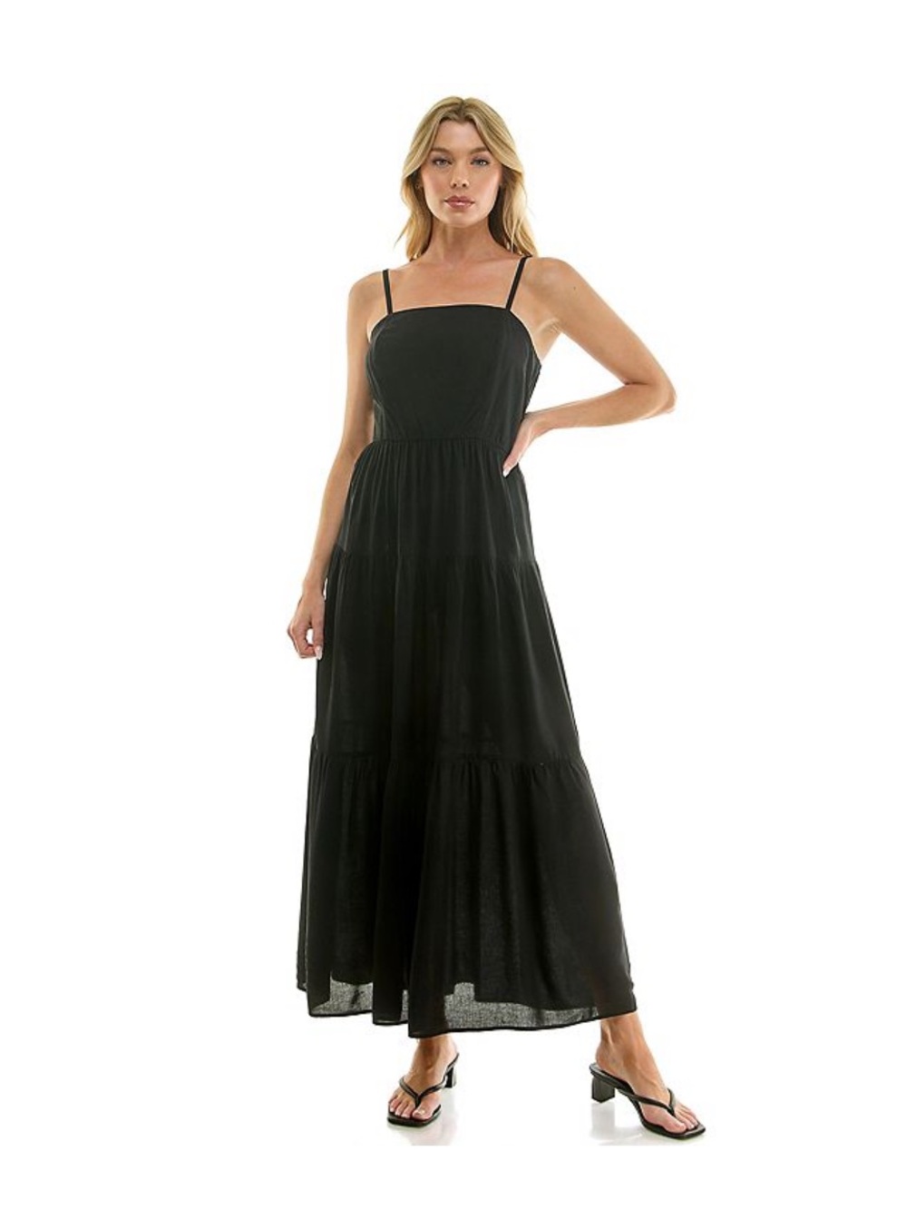 Lily Rose. NWT Black Spaghetti-Strap Tiered Maxi Dress Large